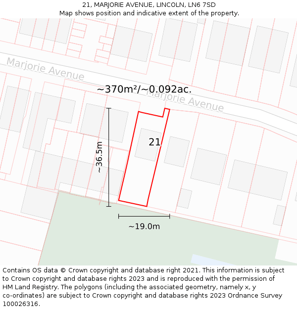 21, MARJORIE AVENUE, LINCOLN, LN6 7SD: Plot and title map