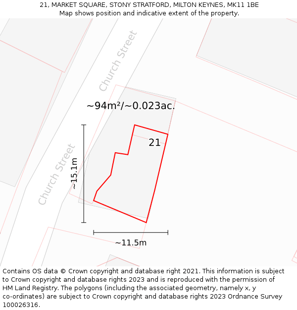 21, MARKET SQUARE, STONY STRATFORD, MILTON KEYNES, MK11 1BE: Plot and title map