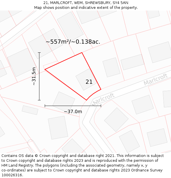 21, MARLCROFT, WEM, SHREWSBURY, SY4 5AN: Plot and title map