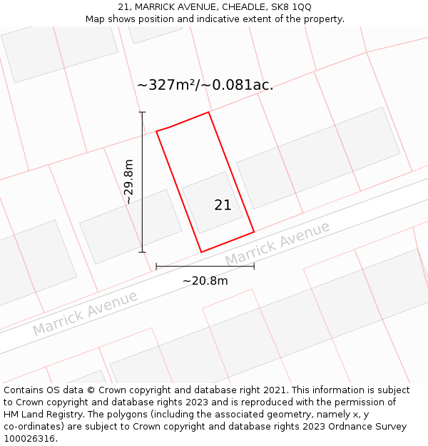 21, MARRICK AVENUE, CHEADLE, SK8 1QQ: Plot and title map