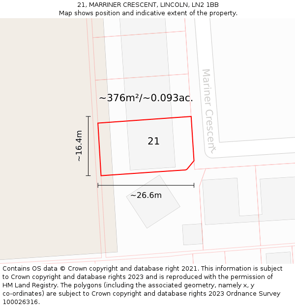 21, MARRINER CRESCENT, LINCOLN, LN2 1BB: Plot and title map