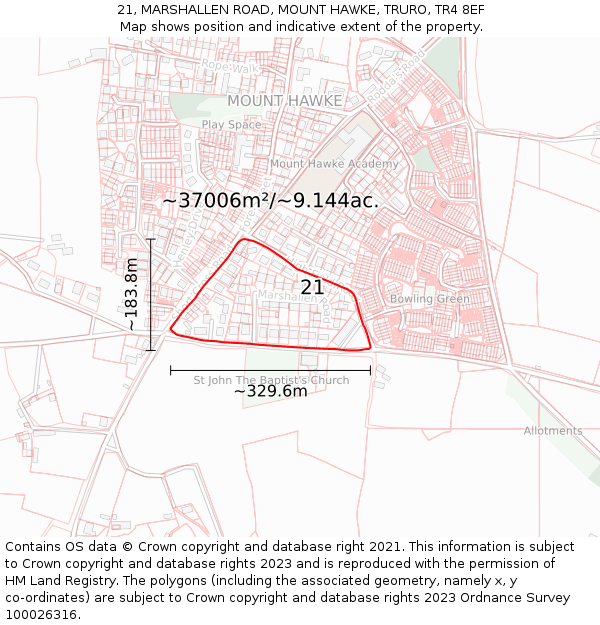 21, MARSHALLEN ROAD, MOUNT HAWKE, TRURO, TR4 8EF: Plot and title map