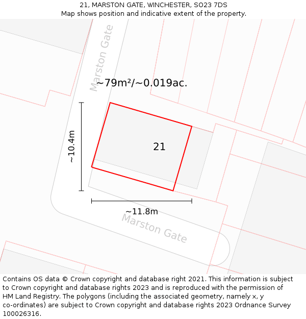 21, MARSTON GATE, WINCHESTER, SO23 7DS: Plot and title map