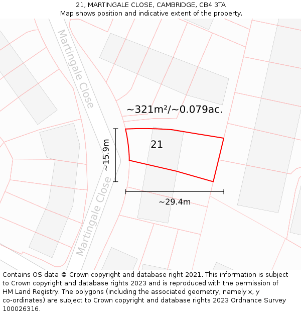 21, MARTINGALE CLOSE, CAMBRIDGE, CB4 3TA: Plot and title map