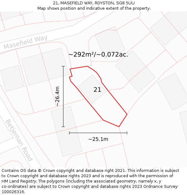 21, MASEFIELD WAY, ROYSTON, SG8 5UU: Plot and title map