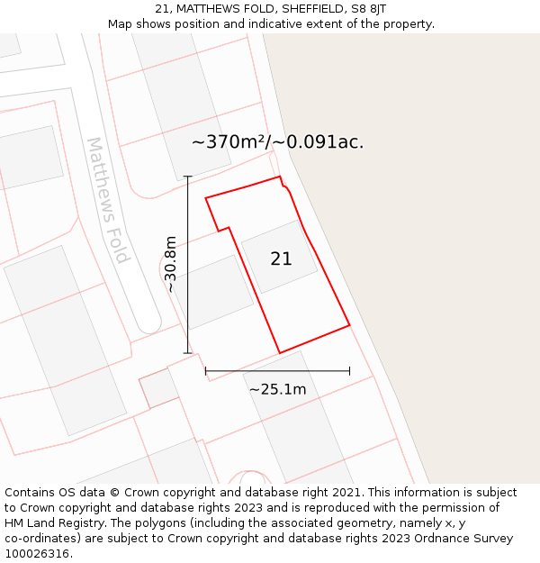 21, MATTHEWS FOLD, SHEFFIELD, S8 8JT: Plot and title map