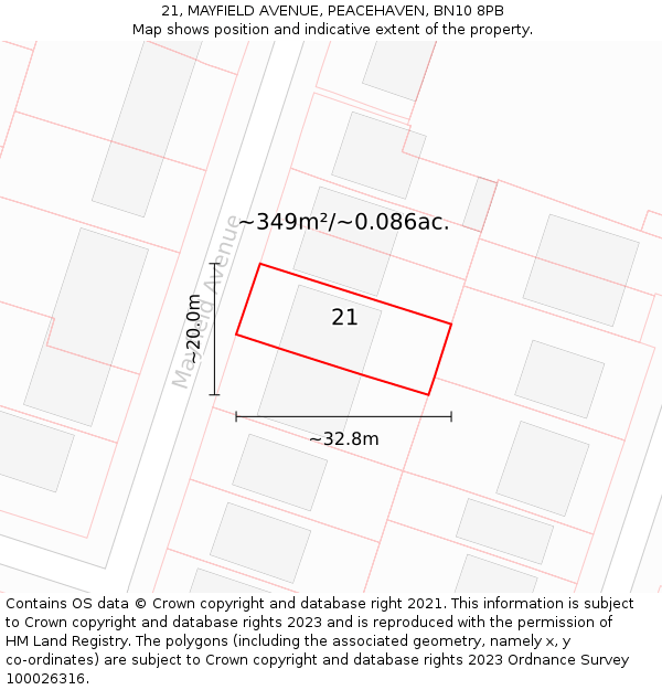 21, MAYFIELD AVENUE, PEACEHAVEN, BN10 8PB: Plot and title map