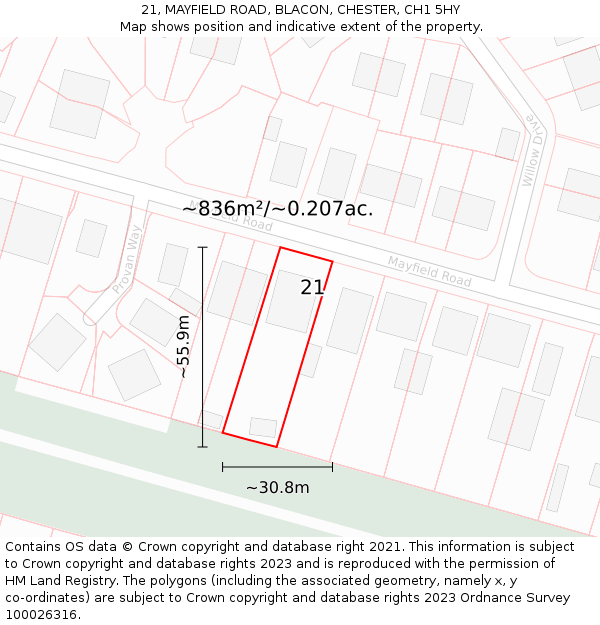 21, MAYFIELD ROAD, BLACON, CHESTER, CH1 5HY: Plot and title map