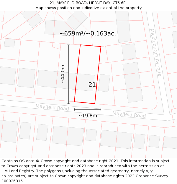 21, MAYFIELD ROAD, HERNE BAY, CT6 6EL: Plot and title map