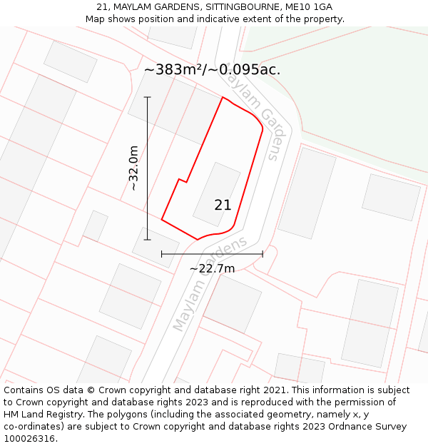 21, MAYLAM GARDENS, SITTINGBOURNE, ME10 1GA: Plot and title map