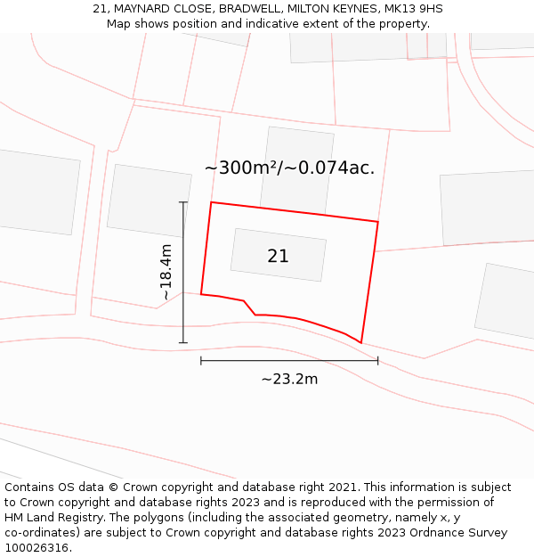 21, MAYNARD CLOSE, BRADWELL, MILTON KEYNES, MK13 9HS: Plot and title map