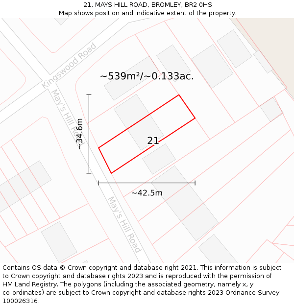 21, MAYS HILL ROAD, BROMLEY, BR2 0HS: Plot and title map