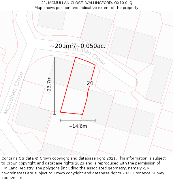 21, MCMULLAN CLOSE, WALLINGFORD, OX10 0LQ: Plot and title map