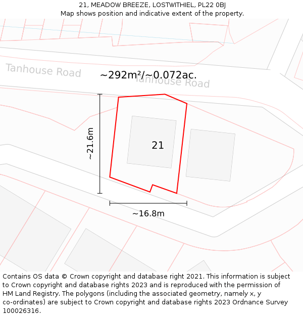 21, MEADOW BREEZE, LOSTWITHIEL, PL22 0BJ: Plot and title map