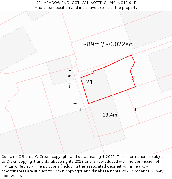 21, MEADOW END, GOTHAM, NOTTINGHAM, NG11 0HP: Plot and title map