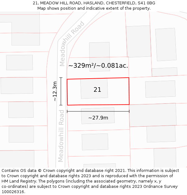 21, MEADOW HILL ROAD, HASLAND, CHESTERFIELD, S41 0BG: Plot and title map