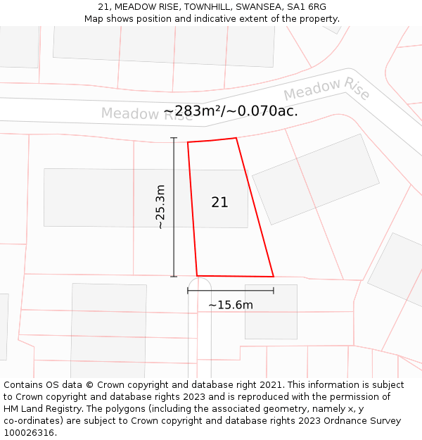 21, MEADOW RISE, TOWNHILL, SWANSEA, SA1 6RG: Plot and title map