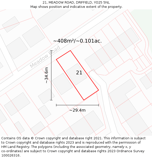 21, MEADOW ROAD, DRIFFIELD, YO25 5NL: Plot and title map