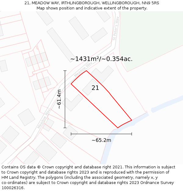 21, MEADOW WAY, IRTHLINGBOROUGH, WELLINGBOROUGH, NN9 5RS: Plot and title map