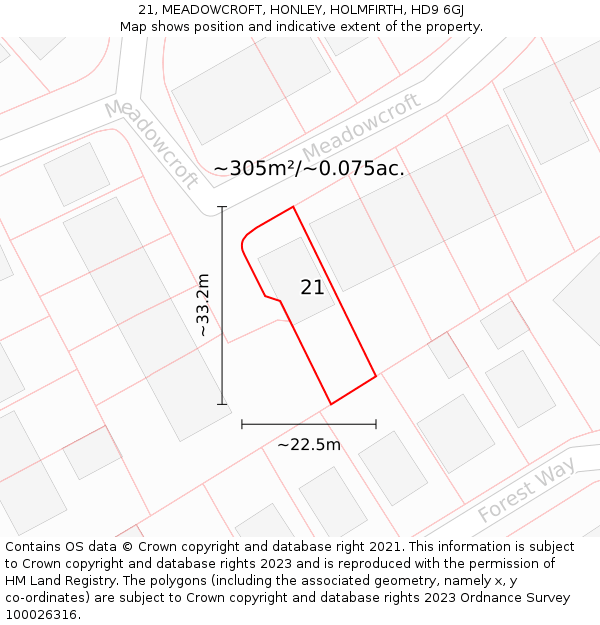 21, MEADOWCROFT, HONLEY, HOLMFIRTH, HD9 6GJ: Plot and title map