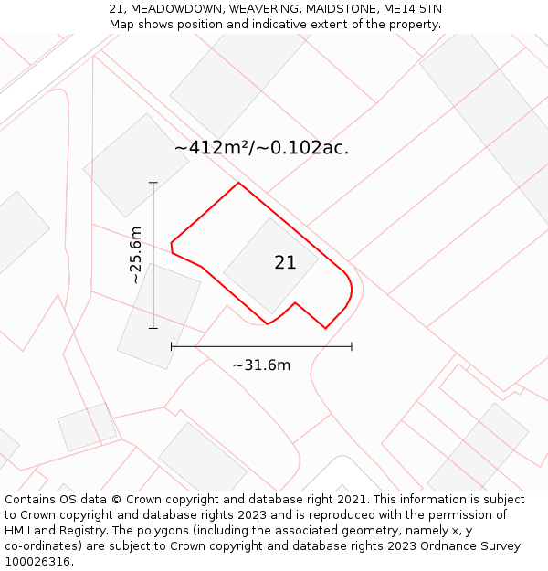 21, MEADOWDOWN, WEAVERING, MAIDSTONE, ME14 5TN: Plot and title map