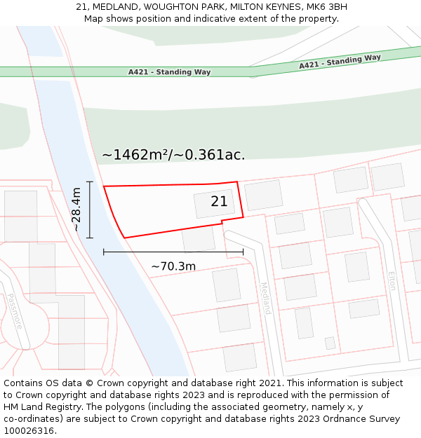 21, MEDLAND, WOUGHTON PARK, MILTON KEYNES, MK6 3BH: Plot and title map