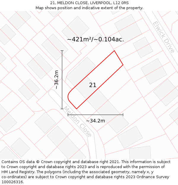 21, MELDON CLOSE, LIVERPOOL, L12 0RS: Plot and title map