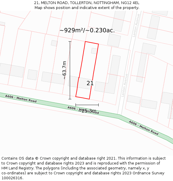 21, MELTON ROAD, TOLLERTON, NOTTINGHAM, NG12 4EL: Plot and title map