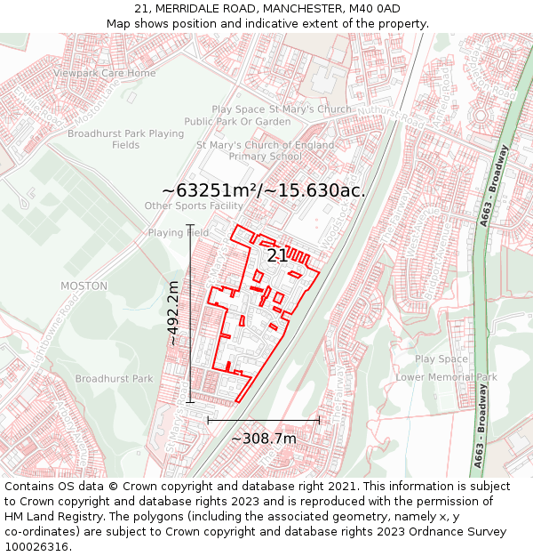 21, MERRIDALE ROAD, MANCHESTER, M40 0AD: Plot and title map