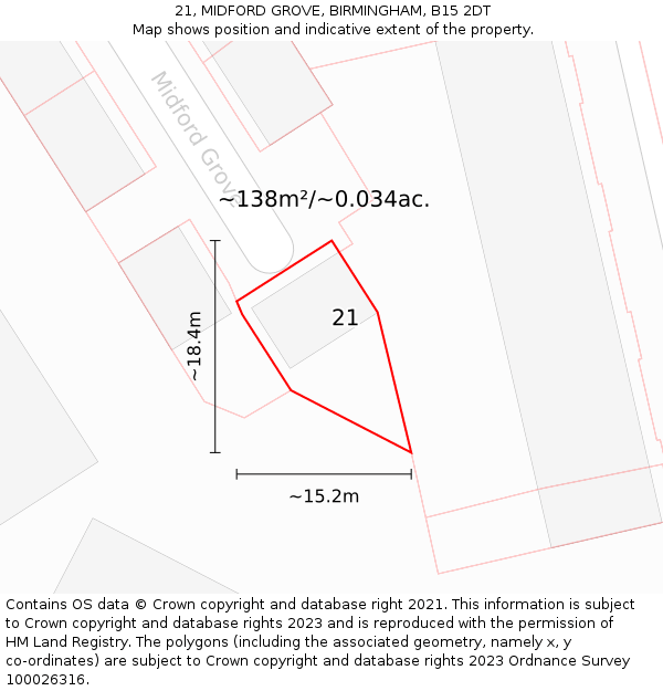 21, MIDFORD GROVE, BIRMINGHAM, B15 2DT: Plot and title map