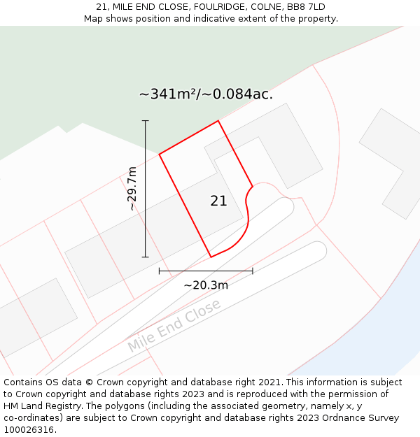 21, MILE END CLOSE, FOULRIDGE, COLNE, BB8 7LD: Plot and title map