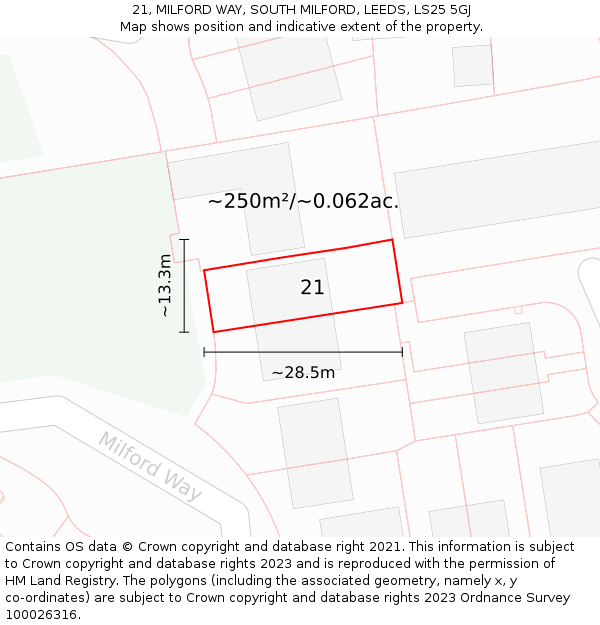 21, MILFORD WAY, SOUTH MILFORD, LEEDS, LS25 5GJ: Plot and title map