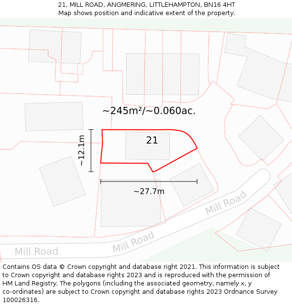 21, MILL ROAD, ANGMERING, LITTLEHAMPTON, BN16 4HT: Plot and title map