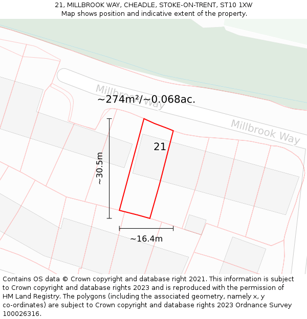 21, MILLBROOK WAY, CHEADLE, STOKE-ON-TRENT, ST10 1XW: Plot and title map