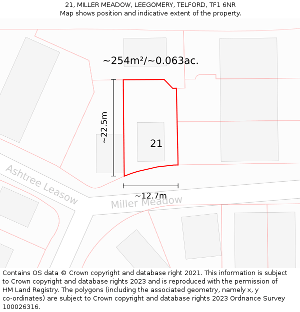 21, MILLER MEADOW, LEEGOMERY, TELFORD, TF1 6NR: Plot and title map