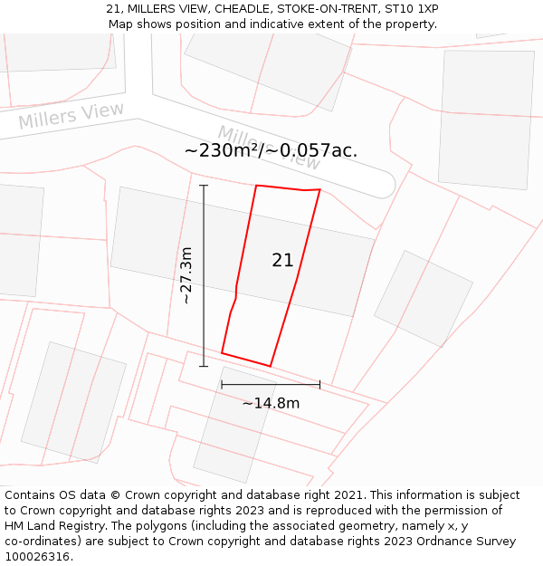 21, MILLERS VIEW, CHEADLE, STOKE-ON-TRENT, ST10 1XP: Plot and title map