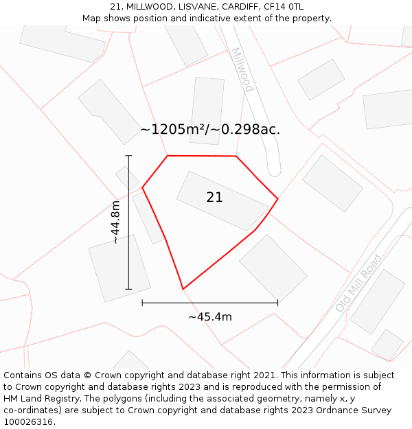 21, MILLWOOD, LISVANE, CARDIFF, CF14 0TL: Plot and title map