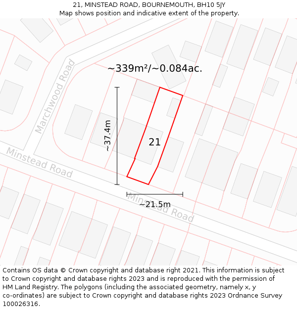 21, MINSTEAD ROAD, BOURNEMOUTH, BH10 5JY: Plot and title map