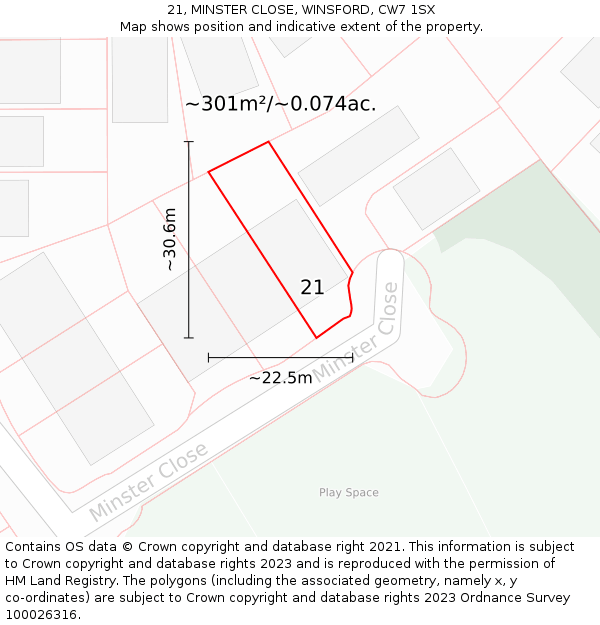 21, MINSTER CLOSE, WINSFORD, CW7 1SX: Plot and title map