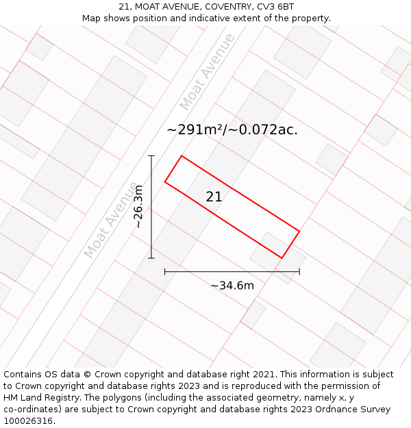 21, MOAT AVENUE, COVENTRY, CV3 6BT: Plot and title map