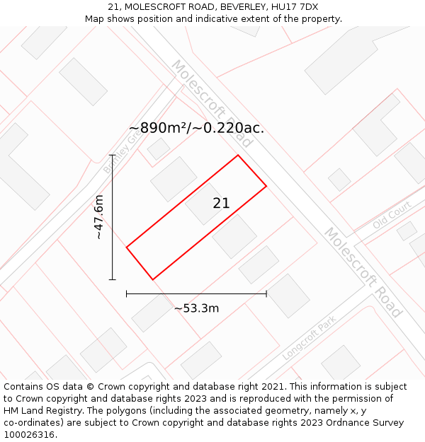 21, MOLESCROFT ROAD, BEVERLEY, HU17 7DX: Plot and title map