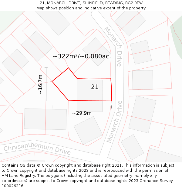 21, MONARCH DRIVE, SHINFIELD, READING, RG2 9EW: Plot and title map