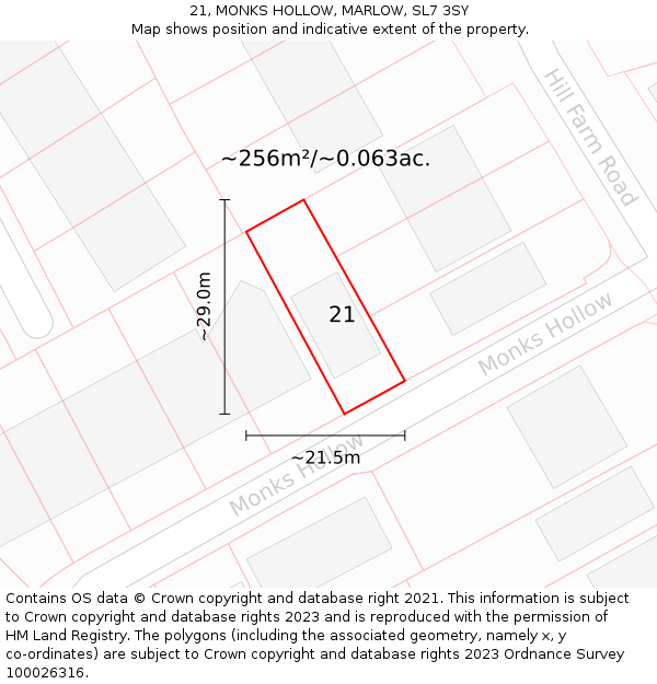 21, MONKS HOLLOW, MARLOW, SL7 3SY: Plot and title map