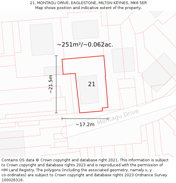 21, MONTAGU DRIVE, EAGLESTONE, MILTON KEYNES, MK6 5ER: Plot and title map