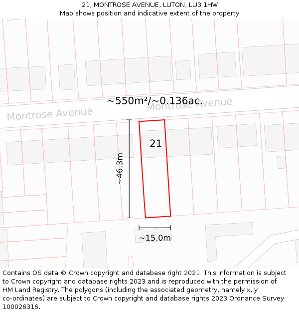 21, MONTROSE AVENUE, LUTON, LU3 1HW: Plot and title map