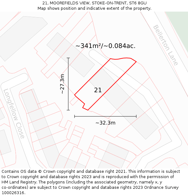 21, MOOREFIELDS VIEW, STOKE-ON-TRENT, ST6 8GU: Plot and title map