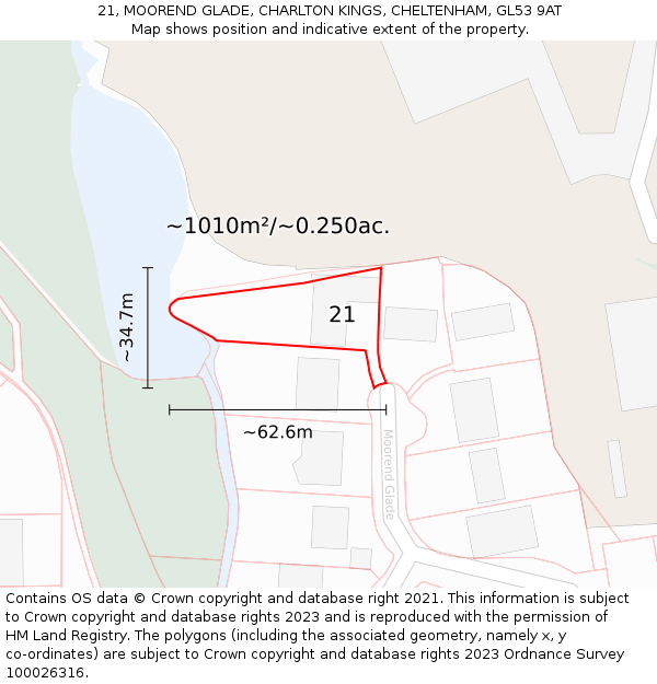 21, MOOREND GLADE, CHARLTON KINGS, CHELTENHAM, GL53 9AT: Plot and title map