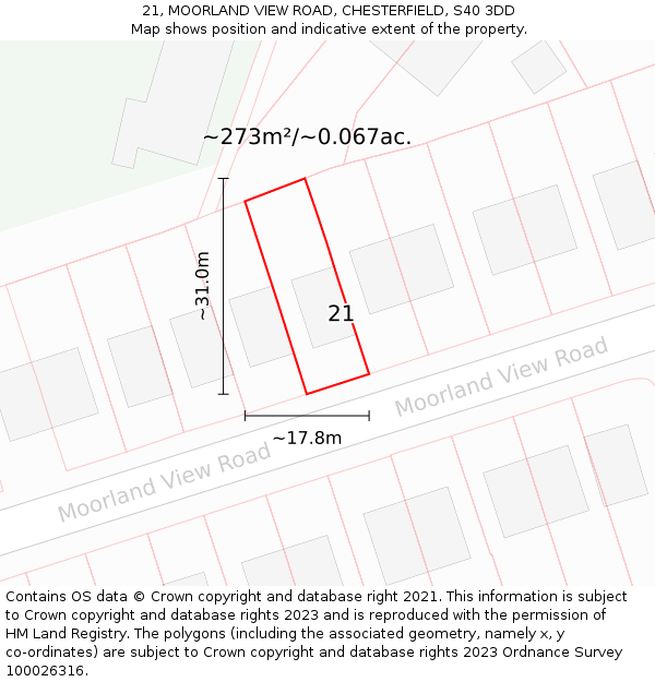 21, MOORLAND VIEW ROAD, CHESTERFIELD, S40 3DD: Plot and title map