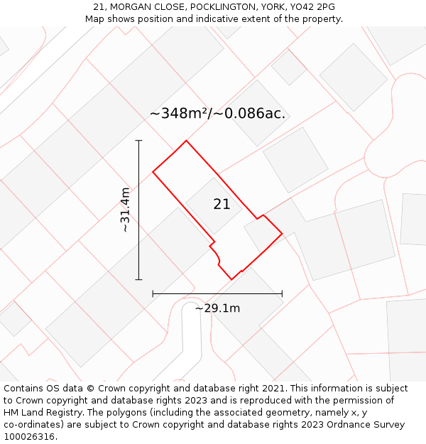 21, MORGAN CLOSE, POCKLINGTON, YORK, YO42 2PG: Plot and title map