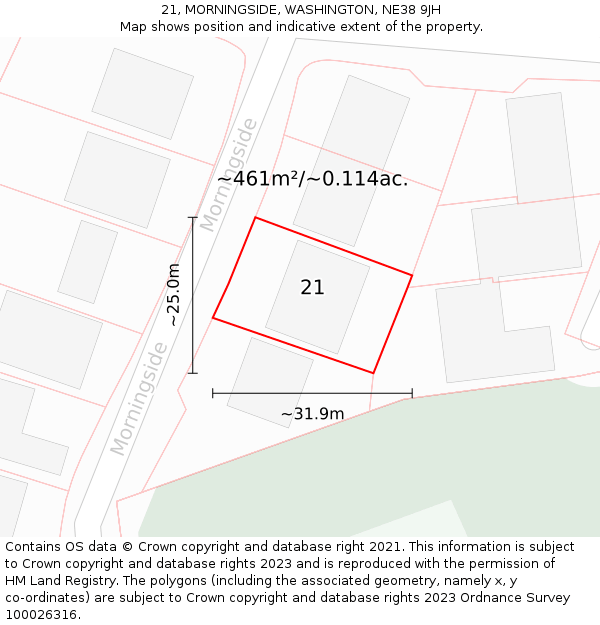 21, MORNINGSIDE, WASHINGTON, NE38 9JH: Plot and title map